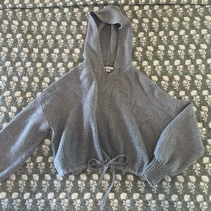 Grey American Eagle Cropped Sweater Hoodie